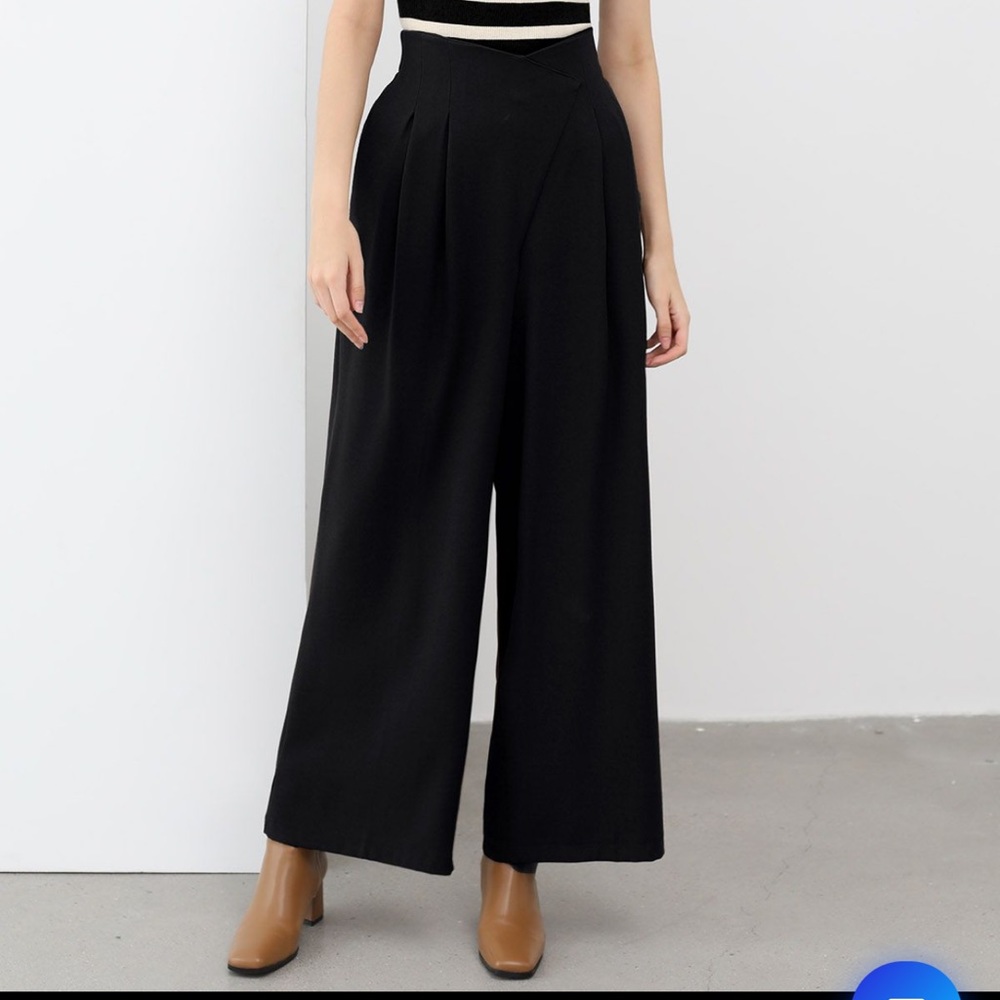Cross waist pleated straight leg pants Small size